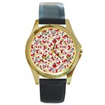 Santa Claus Patterns, Christmas Decorations Round Gold Metal Watch