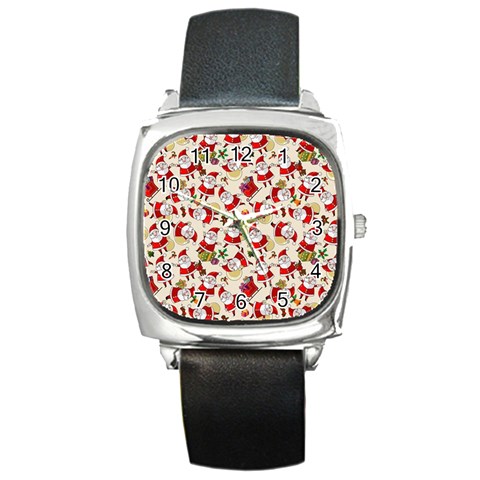 Santa Claus Patterns, Christmas Decorations Square Metal Watch from ArtsNow.com Front