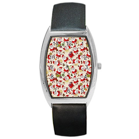 Santa Claus Patterns, Christmas Decorations Barrel Style Metal Watch from ArtsNow.com Front