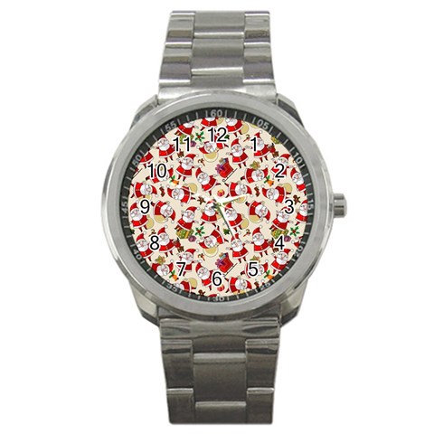 Santa Claus Patterns, Christmas Decorations Sport Metal Watch from ArtsNow.com Front