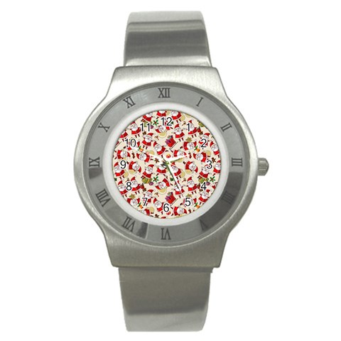 Santa Claus Patterns, Christmas Decorations Stainless Steel Watch from ArtsNow.com Front