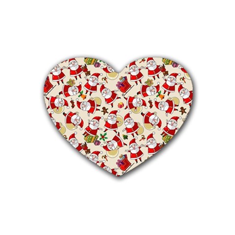 Santa Claus Patterns, Christmas Decorations Rubber Coaster (Heart) from ArtsNow.com Front