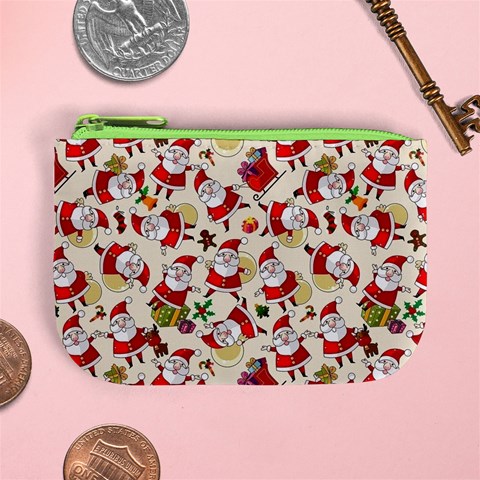 Santa Claus Patterns, Christmas Decorations Mini Coin Purse from ArtsNow.com Front