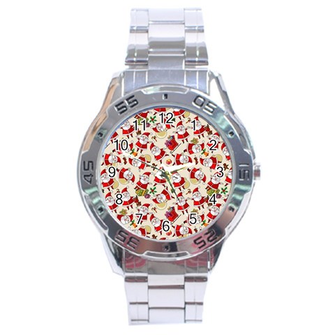 Santa Claus Patterns, Christmas Decorations Stainless Steel Analogue Watch from ArtsNow.com Front