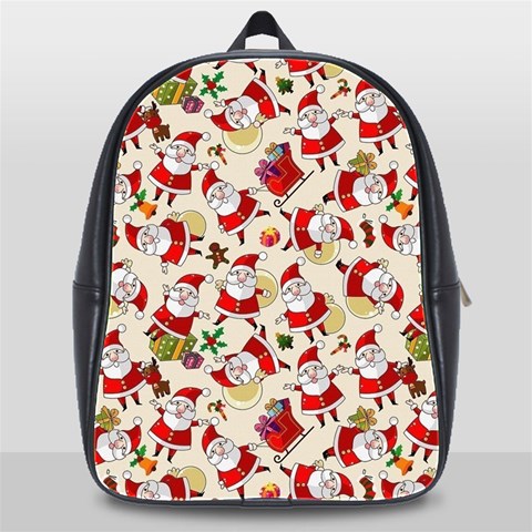 Santa Claus Patterns, Christmas Decorations School Bag (XL) from ArtsNow.com Front