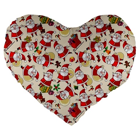 Santa Claus Patterns, Christmas Decorations Large 19  Premium Heart Shape Cushions from ArtsNow.com Front