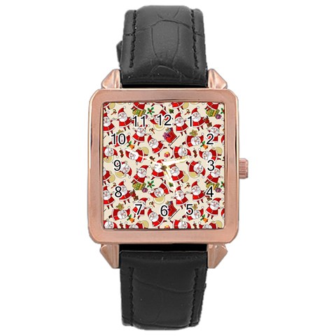 Santa Claus Patterns, Christmas Decorations Rose Gold Leather Watch  from ArtsNow.com Front