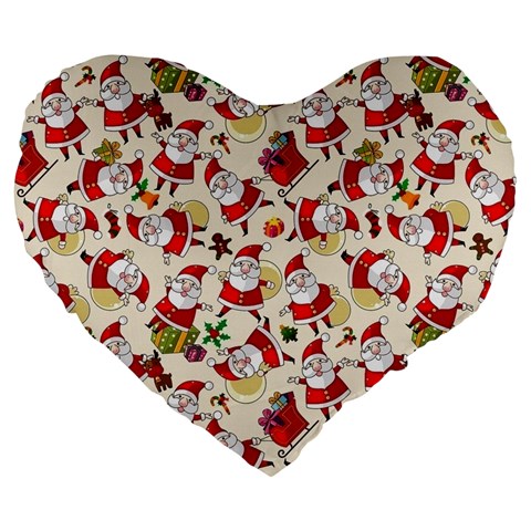 Santa Claus Patterns, Christmas Decorations Large 19  Premium Flano Heart Shape Cushions from ArtsNow.com Front