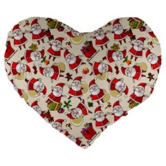 Santa Claus Patterns, Christmas Decorations Large 19  Premium Flano Heart Shape Cushions from ArtsNow.com Front