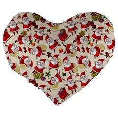 Santa Claus Patterns, Christmas Decorations Large 19  Premium Flano Heart Shape Cushions from ArtsNow.com Back