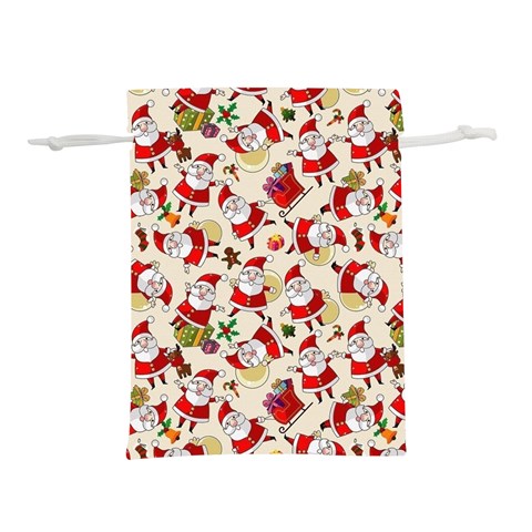 Santa Claus Patterns, Christmas Decorations Lightweight Drawstring Pouch (S) from ArtsNow.com Front