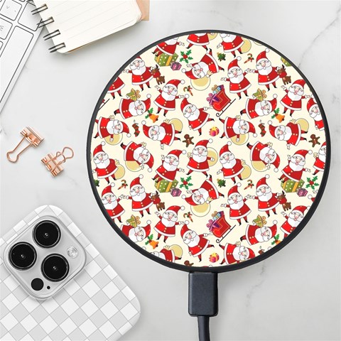 Santa Claus Patterns, Christmas Decorations Wireless Fast Charger(Black) from ArtsNow.com Front