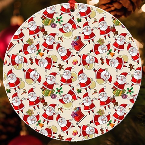 Santa Claus Patterns, Christmas Decorations UV Print Acrylic Ornament Round from ArtsNow.com Front