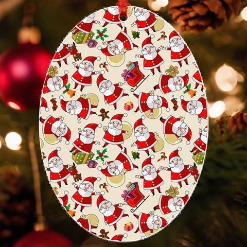 Santa Claus Patterns, Christmas Decorations UV Print Acrylic Ornament Oval from ArtsNow.com Front