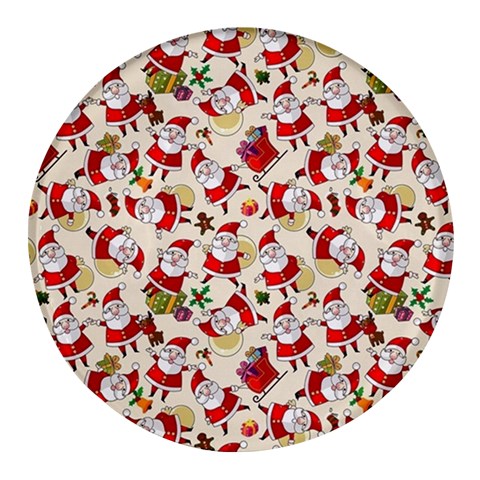 Santa Claus Patterns, Christmas Decorations Round Glass Fridge Magnet (4 pack) from ArtsNow.com Front