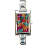 Swirly, Abstract, Multi Colored, Pattern, Rectangle Italian Charm Watch