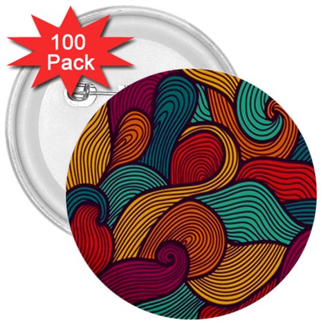 Swirly, Abstract, Multi Colored, Pattern, 3  Buttons (100 pack)  from ArtsNow.com Front