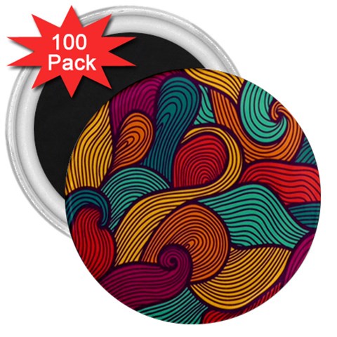 Swirly, Abstract, Multi Colored, Pattern, 3  Magnets (100 pack) from ArtsNow.com Front