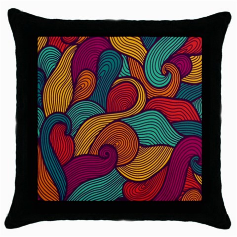 Swirly, Abstract, Multi Colored, Pattern, Throw Pillow Case (Black) from ArtsNow.com Front