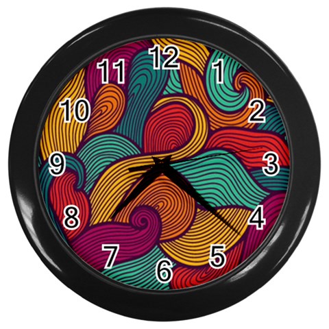 Swirly, Abstract, Multi Colored, Pattern, Wall Clock (Black) from ArtsNow.com Front