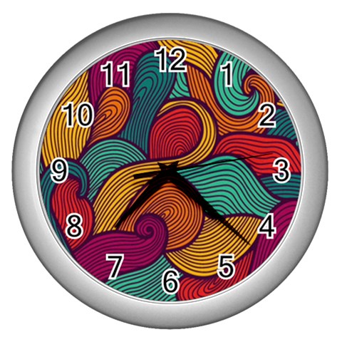 Swirly, Abstract, Multi Colored, Pattern, Wall Clock (Silver) from ArtsNow.com Front