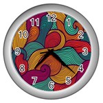 Swirly, Abstract, Multi Colored, Pattern, Wall Clock (Silver)