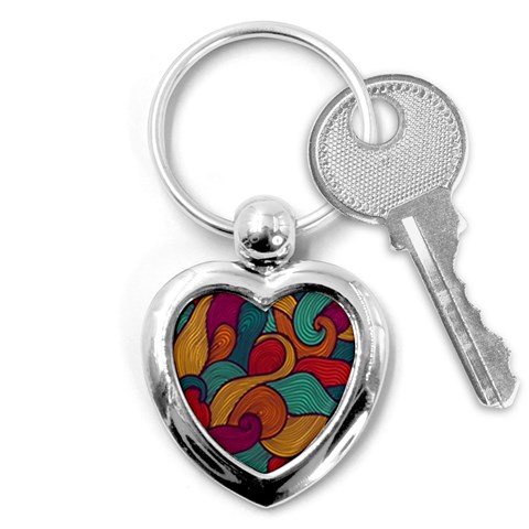 Swirly, Abstract, Multi Colored, Pattern, Key Chain (Heart) from ArtsNow.com Front