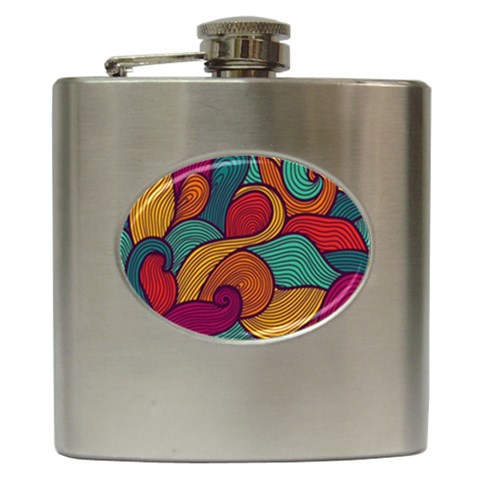 Swirly, Abstract, Multi Colored, Pattern, Hip Flask (6 oz) from ArtsNow.com Front