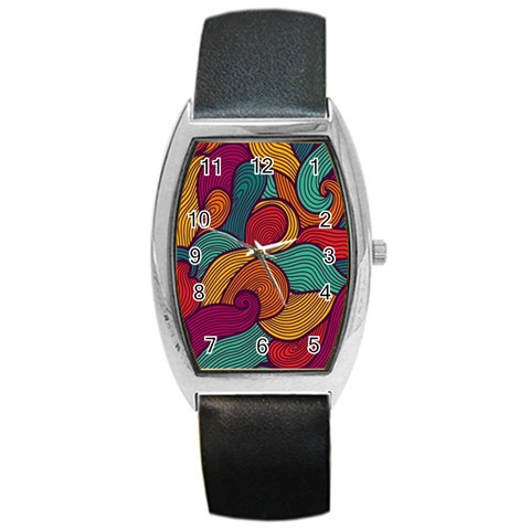 Swirly, Abstract, Multi Colored, Pattern, Barrel Style Metal Watch from ArtsNow.com Front