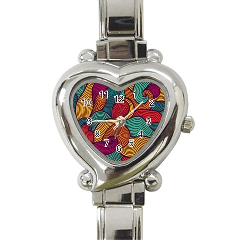 Swirly, Abstract, Multi Colored, Pattern, Heart Italian Charm Watch from ArtsNow.com Front