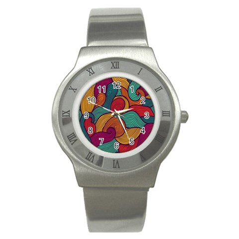 Swirly, Abstract, Multi Colored, Pattern, Stainless Steel Watch from ArtsNow.com Front