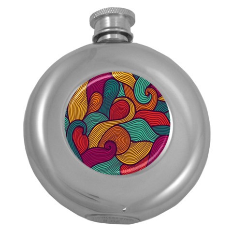 Swirly, Abstract, Multi Colored, Pattern, Round Hip Flask (5 oz) from ArtsNow.com Front