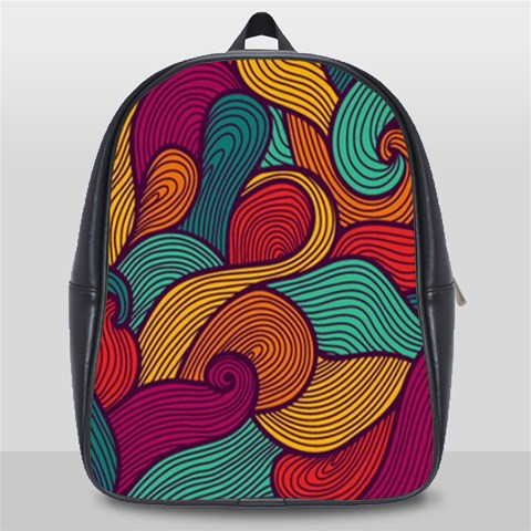 Swirly, Abstract, Multi Colored, Pattern, School Bag (Large) from ArtsNow.com Front