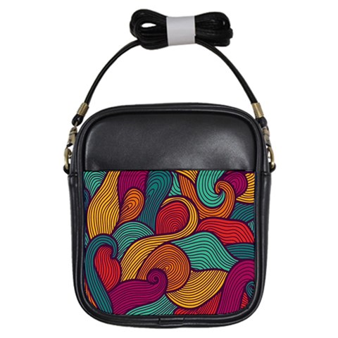 Swirly, Abstract, Multi Colored, Pattern, Girls Sling Bag from ArtsNow.com Front