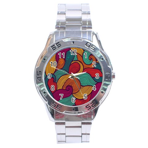 Swirly, Abstract, Multi Colored, Pattern, Stainless Steel Analogue Watch from ArtsNow.com Front