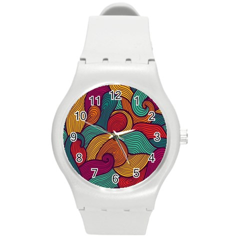 Swirly, Abstract, Multi Colored, Pattern, Round Plastic Sport Watch (M) from ArtsNow.com Front