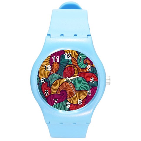 Swirly, Abstract, Multi Colored, Pattern, Round Plastic Sport Watch (M) from ArtsNow.com Front