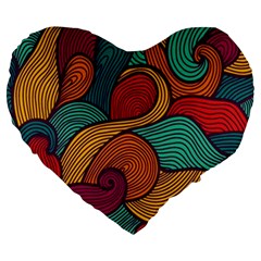 Swirly, Abstract, Multi Colored, Pattern, Large 19  Premium Heart Shape Cushions from ArtsNow.com Front