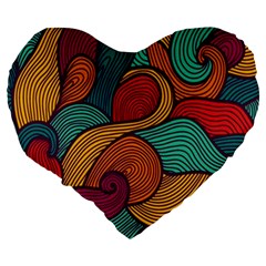 Swirly, Abstract, Multi Colored, Pattern, Large 19  Premium Heart Shape Cushions from ArtsNow.com Back