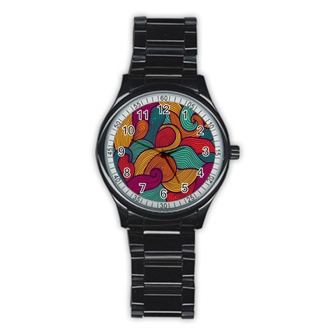 Swirly, Abstract, Multi Colored, Pattern, Stainless Steel Round Watch from ArtsNow.com Front