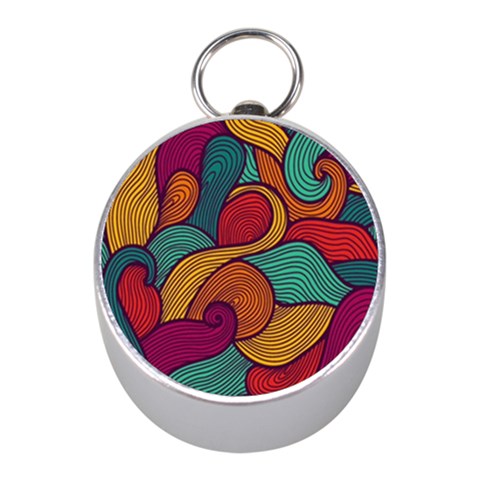 Swirly, Abstract, Multi Colored, Pattern, Mini Silver Compasses from ArtsNow.com Front