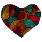 Swirly, Abstract, Multi Colored, Pattern, Large 19  Premium Flano Heart Shape Cushions