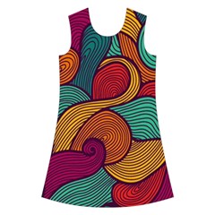 Swirly, Abstract, Multi Colored, Pattern, Kids  Short Sleeve Velvet Dress from ArtsNow.com Front