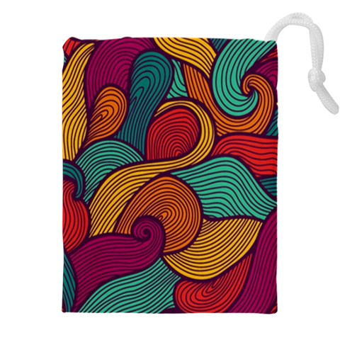 Swirly, Abstract, Multi Colored, Pattern, Drawstring Pouch (4XL) from ArtsNow.com Front