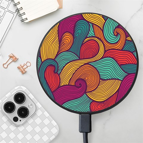 Swirly, Abstract, Multi Colored, Pattern, Wireless Fast Charger(Black) from ArtsNow.com Front