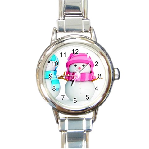 Two Snowmen, Round Italian Charm Watch from ArtsNow.com Front