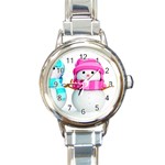 Two Snowmen, Round Italian Charm Watch