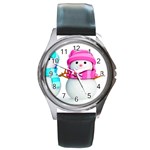 Two Snowmen, Round Metal Watch