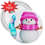 Two Snowmen, 3  Buttons (10 pack) 