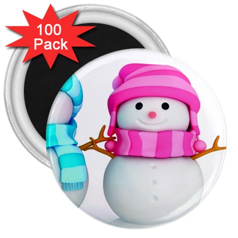 Two Snowmen, 3  Magnets (100 pack) from ArtsNow.com Front